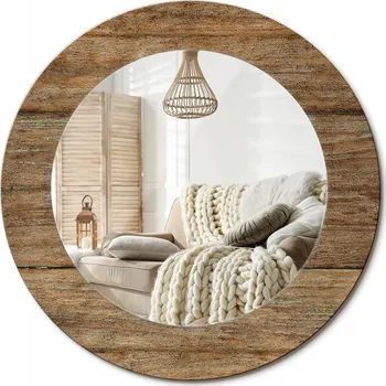 Zrcadlo Stylové kulaté zrcadlo na zeď s potiskem na skle průměr 50 cm Staré dřevo