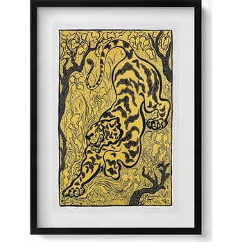 Obraz Dekorativní obraz v černém rámu do obýváku - Čínská ilustrace tygra 50x70 cm