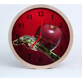 Hodiny Dřevěné nástěnné hodiny tiché Jablko Kuchyně 25 cm