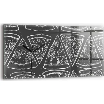 Hodiny Moderní skleněné nástěnné hodiny s potiskem 60 cm x 30 cm Malovaná pizza