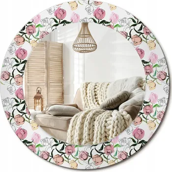 Zrcadlo Kulaté nástěnné dekorativní zrcadlo ve skleněném rámu, průměr 50 cm - Pivoňkové poupata