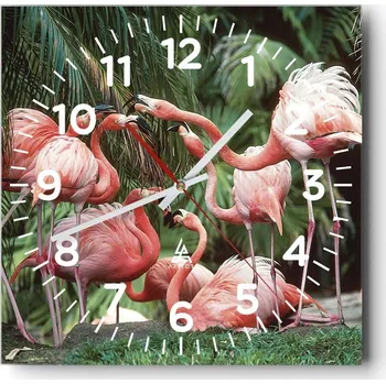 Hodiny Nástěnné hodiny do obýváku 40x40 Plameňáci Tichý chod Skleněné hodiny