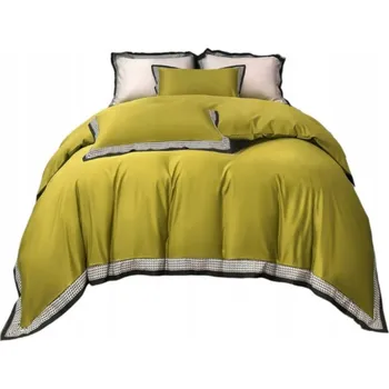 Povlečení Povlečení Cotton World 200x220cm s volánky v kostkovaném vzoru, silná, olivová, 3 Č.