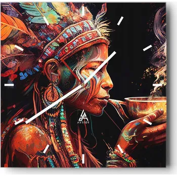 Hodiny Velké nástěnné hodiny na zeď 40x40 Šaman Skleněné hodiny Čtvercové Tiché