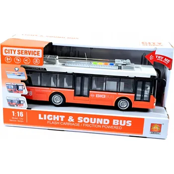 autíčko ORANŽOVÝ AUTOBUS TROLEJBUS SVĚTLO ZVUK 30CM