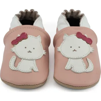 Capáčky CAROZOO Kožené capáčky s gumovou podrážkou růžové s kočičkou 18-24 měsíců Růžová 22,5