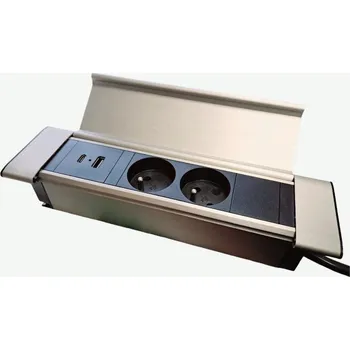 Elektrická zásuvka ZÁSUVKA ZAPUŠTĚNÁ DO DESKY PORT COVER INOX 2x230V 1xUSB-A 1xUSB-C
