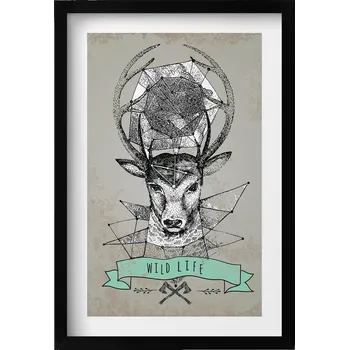 Obraz Moderní nástěnná dekorace obraz v černém rámu Hlava jelena 40x60 cm