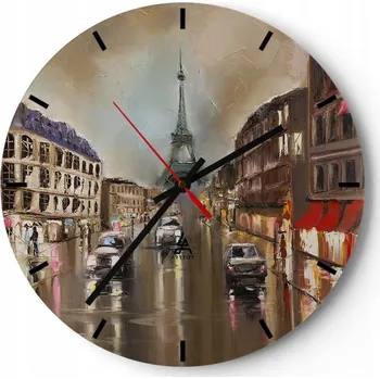 Hodiny Velké nástěnné hodiny 40x40 Pařížská věž Skleněné hodiny Kulatý Tiché