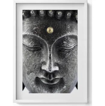 Obraz Dekorace, obraz s grafikou v krásném bílém rámu - Hlava sošky Buddhy 50x70 cm