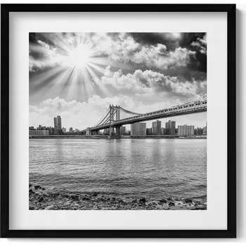 Obraz Obraz v černém rámu Černobílý Brooklynský most v New Yorku 50x50 cm