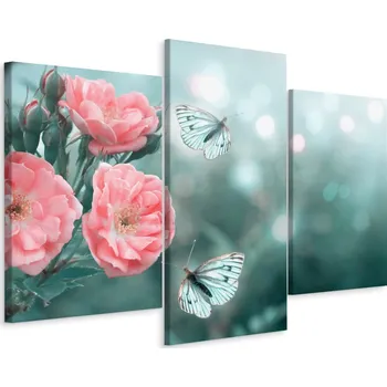 Obraz Obraz Tryptych KVĚTY Motýli Dekor Efekt 3D 60x40