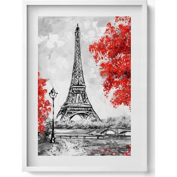 Obraz Elegantní obraz do obýváku Malba Eiffelovy věže a červených stromů 50x70 cm