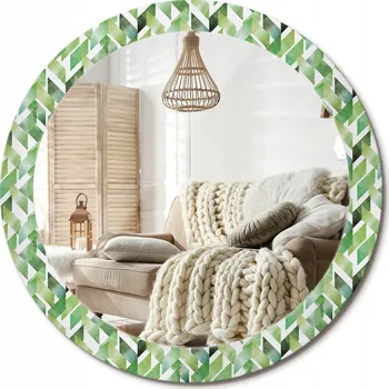 Zrcadlo Moderní dekorativní kulaté zrcadlo na zeď s potiskem Vzor rybí kosti fi80 cm