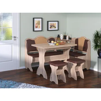 Slevadoma Rohová lavice KORNET Barva: ořech - tmavý, Materiál: koženka - káva + bílá