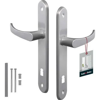 Dveřní kování Sada dveřních klik 90 stříbrná dlouhá hřídel s klíčem - stříbro \ zámek na klíč \ 90 mm