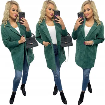 Dámský kabát Soprato dámský kabát zelený oversize bez kapuce 7108 kabát alpaka dámský podzim jaro pohodlný univerzální velikost