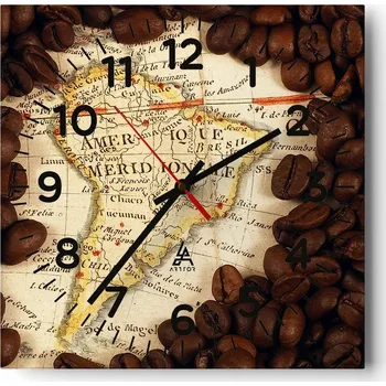 Hodiny Nástěnné hodiny do kuchyně 30x30 Mapa světa Stylové hodiny na skle Loft Tiché