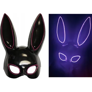 Karnevalová maska SVÍTÍCÍ LED MASKA DLOUHÉ UŠI LED EFEKTY 3 REŽIMY SVÍCENÍ E1853 EMAJ