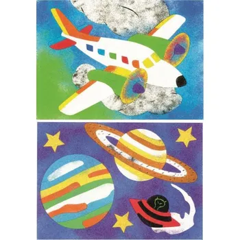kreativní sada PIASKOWE OBRAZKI omalovánky 2x LETADLO PLANETY