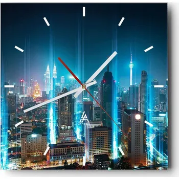 Hodiny Velké nástěnné hodiny na zeď 40x40 Město Skleněné hodiny Čtvercové Tiché