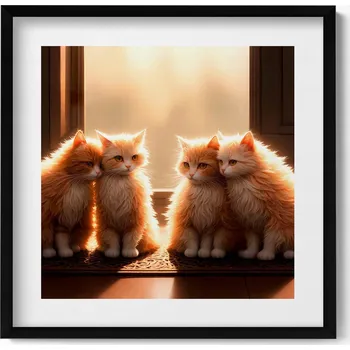 Obraz Dekorativní nástěnný obraz s grafikou v černém rámu Sladká koťátka 50x50 cm