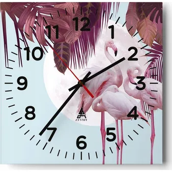 Hodiny Kuchyňské nástěnné hodiny 30x30 Plameňáci Skleněné hodiny do obýváku Moderní Tiché