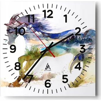 Hodiny Nástěnné hodiny do obýváku 40x40 Kůň Tichý Bez rušivého tikání Skleněné hodiny Stylové
