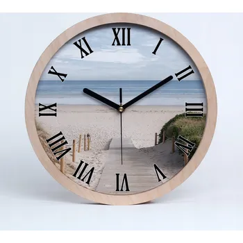 Hodiny Dřevěné nástěnné hodiny cesta na pláž průměr 25 cm