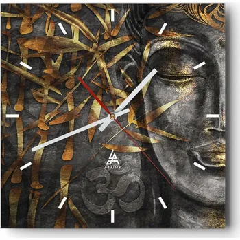 Hodiny Velké nástěnné hodiny na zeď 40x40 Buddha Skleněné hodiny Čtvercové Tiché
