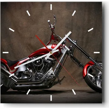 Hodiny Velké nástěnné hodiny 40x40 Motorka Skleněné hodiny Čtvercové Tiché