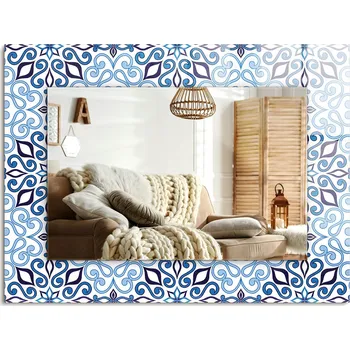 Zrcadlo Dekorativní nástěnné zrcadlo s potiskem Modrý ornamentální vzor 80x60 cm