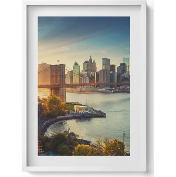 Obraz Obraz grafika v bílém rámu New York Manhattan Brooklynský most 50x70 cm