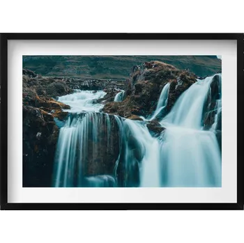Obraz Ozdobný nástěnný obraz v černém rámu Fotografie horského vodopádu 70x50 cm