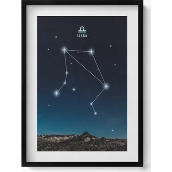 Obraz Elegantní obraz do obývacího pokoje v černém rámu Souhvězdí zvěrokruhu váhy 50x70 cm