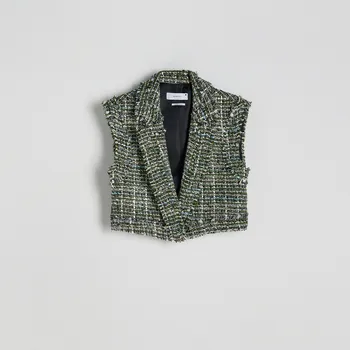 Dámský kabát Reserved - Krátká tvídová vesta - světle zelená - YS847-70X - YS847-70X-S