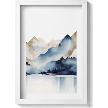 Obraz Obraz s rámem a grafikou na zeď Akvarelová krajina hor a jezera 20x30 cm