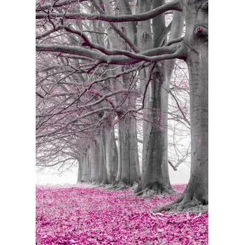 Obraz Plakát Stromy v řadě - růžové listy bez rámu 42 x 59,4 cm