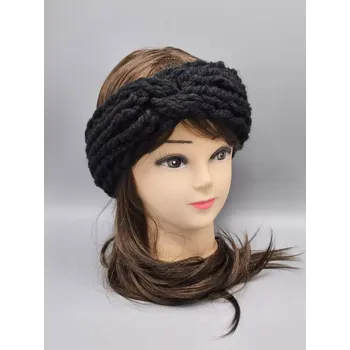 Zimní čelenka Ručně pletená čelenka černá křížená (56 - 60 cm)