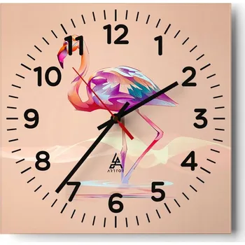 Hodiny Kuchyňské nástěnné hodiny 30x30 Plameňák Skleněné hodiny do obýváku Moderní Tiché