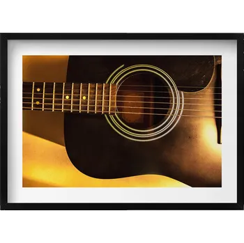 Obraz Ozdobný nástěnný obraz v rámu do obýváku Černá kytara hudební nástroj 70x50 cm