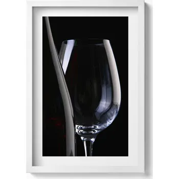 Obraz Dekorativní nástěnný obraz v bílém rámu s grafikou Sklenice a láhev 40x60 cm