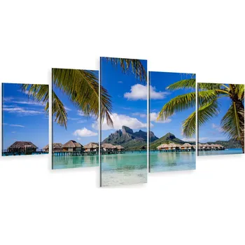 Obraz TRYPTYCH 5 DÍLNÝ NA PLÁTNĚ BORA BORA PALMY OCEÁN