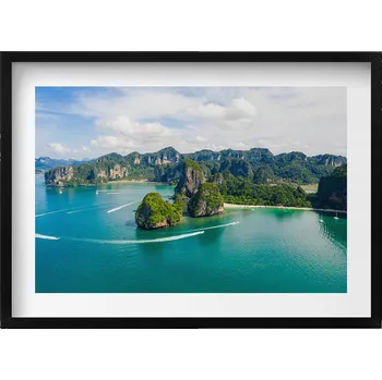 Obraz Dekorace obraz s grafikou v krásném černém rámu Ostrov v Thajsku 70x50 cm