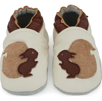 Capáčky CAROZOO Kožené capáčky s koženou podrážkou veverka na bílé 18-24 měsíců Bílá 22,5