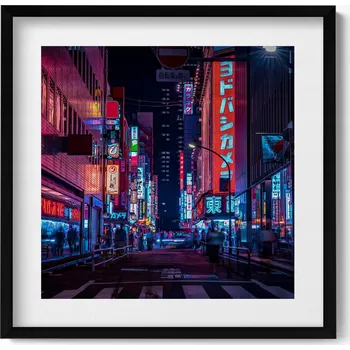 Obraz Dekorativní nástěnný obraz v rámu s grafikou Asijské město v noci 50x50 cm