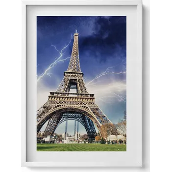 Obraz Dekorativní obraz v rámu do obýváku Eiffelova věž, blesky a bouřka 50x70 cm