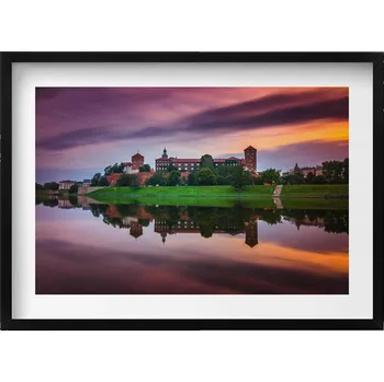 Obraz Nástěnný obraz v černém rámu Královský hrad Wawel Východ Slunce 70x50 cm