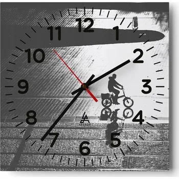 Hodiny Kuchyňské nástěnné hodiny 30x30 Cyklista Skleněné hodiny do obýváku Moderní Tiché