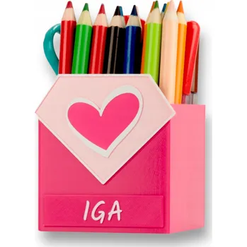 Úložný box Organizér na stůl, box na psací potřeby, pouzdro na pastelky, penál se JMÉNEM, dárek SRDCE EKO